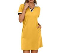 Genérico Robe décontractée à Col en V et blocs de Couleurs pour Femme, Tenue basique et polyvalente pour Tous Les jours, Coupe Confortable et adaptée à toutes Les saisons (Yellow, L)