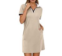 Genérico Robe décontractée à Col en V et blocs de Couleurs pour Femme, Tenue basique et polyvalente pour Tous Les jours, Coupe Confortable et adaptée à toutes Les saisons