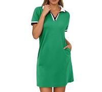 Genérico Robe décontractée à Col en V et blocs de Couleurs pour Femme, Tenue basique et polyvalente pour Tous Les jours, Coupe Confortable et adaptée à toutes Les saisons (Green, XL)