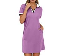 Genérico Robe décontractée à Col en V et blocs de Couleurs pour Femme, Tenue basique et polyvalente pour Tous Les jours, Coupe Confortable et adaptée à toutes Les saisons (Purple, S)