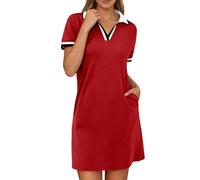 Genérico Robe décontractée à Col en V et blocs de Couleurs pour Femme, Tenue basique et polyvalente pour Tous Les jours, Coupe Confortable et adaptée à toutes Les saisons (RD1, XL)
