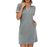 Genérico Robe décontractée à Col en V et blocs de Couleurs pour Femme, Tenue basique et polyvalente pour Tous Les jours, Coupe Confortable et adaptée à toutes Les saisons (Grey, L)