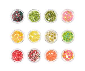 Genérico Rodajas de Fruta para Manicura 12 Colores Lentejuelas para Uñas de Arcilla Polimérica Accesorios DIY Decoración de Uñas Postaje Kit de Poli Gel