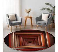 Genérico Rojo Alfombra Redonda 210 cm, Futurismo Geometría Túneles Cuadrados Pelo Corto Suave, Lavable a máquina Alfombra para Sala de Estar, Dormitorio, decoración de guardería