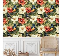 Genérico Rojo Amarillo Flores Papel Pintado Autoadhesivo Rama Pájaros Papel de Pared Adhesivo Muebles Mate Removible Impermeable Wallpaper Decorar Pared Salon Dormitorio Cocina Pegatina 0.4x5 m