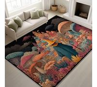 Genérico Rojo Interior y Exterior Alfombra Mago Hongo Gigante Edificios Alfombra Sueño Fantasía Mágico Anime súper Suave Caprichoso Surrealista Vibrante Decorativo 120 x 150 cm para Dormitorio Niños