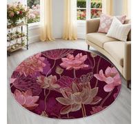 Genérico Rojo Oscuro Floral Loto Alfombra Redonda Suave 60 cm, Tradicional Fino Lavable en Lavadora y Antideslizante, Alfombra Habitación Pelo Corto