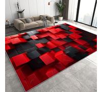 Genérico Rojo Rectangular Alfombra Salon Grande Lavable en Lavadora, Geometría Moderna Alfombra Pelo Corto Imitación Cachemira Abstracta Antideslizante para Dormitorio 140x200 cm D-586