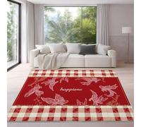 Genérico Romántico Elegante Pez Patrón a Cuadros Alfombra para Salón 120 x 180 cm Rojo Beige Pelo Corto Súper Suave Alfombra Lavable para Dormitorio y Sala, No Desprende Pelusa y Fácil de Limpiar