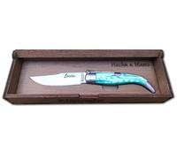 Genérico Roncero Navaja Teja Albacete Mango Verde 8,5 cm. Personalizada con tu Nombre en la hoja LASER.