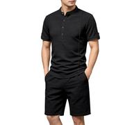 Genérico Ropa de Diario Ajuste Normal Conjunto Coordinado Camisa Manga Corta de Cuello Alto para Hombres Camisas de Verano Transpirables Camisa Casual Ligera con Tira de Botones