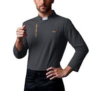 Genérico Ropa de Trabajo de Cocinero Manga Larga Fina Top Slim Fit Camisa de Chef Estampado Bordado Cómodo Transpirable Cocina Trasera del Restaurante Chef Profesional