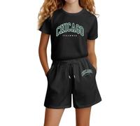 Genérico Ropa infantil para niñas camiseta y pantalones cortos diseño de rayas onduladas Conjuntos Camisetas Casual Conjunto 2 Piezas 1 Top Pantalón Ideales días calurosos