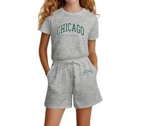 Genérico Ropa infantil para niñas camiseta y pantalones cortos diseño de rayas onduladas Conjuntos Camisetas Casual Conjunto 2 Piezas 1 Top Pantalón Ideales días calurosos