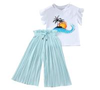 Genérico Ropa Infantil para niñas,Tops con Pantalones Cortos diseño de Rayas onduladas Dos Piezas Casual Conjunto 2 1 Top Pantalón Dulce y a la Moda bebé niña
