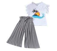 Genérico Ropa Infantil para niñas,Tops con Pantalones Cortos diseño de Rayas onduladas Dos Piezas Casual Conjunto 2 1 Top Pantalón Dulce y a la Moda bebé niña