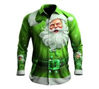 Genérico Ropa Navidad Hombre - Camisa De Manga Larga con Solapa con Botones Y Estampado Digital De Papá Noel Navideño para Hombre