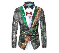 Genérico Ropa Navideña Hombre - Camisa Informal De Negocios Navideña para Hombre Cómoda De Cuello Holgado De Manga Larga con Vaca Linda Navideña