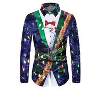 Genérico Ropa Navideña Hombre - Camisa Informal De Negocios Navideña para Hombre Cómoda De Cuello Holgado De Manga Larga con Vaca Linda Navideña