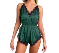 Genérico Ropa Sexy Mujer - Camisón Sexy De Satén con Encaje Y Estampado Floral para Mujer Escote En V Profundo Y Corte Alto Ropa De Dormir De Seda Helada