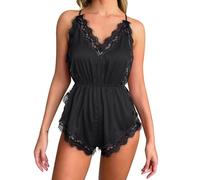 Genérico Ropa Sexy Mujer - Camisón Sexy De Satén con Encaje Y Estampado Floral para Mujer Escote En V Profundo Y Corte Alto Ropa De Dormir De Seda Helada