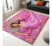 Genérico Rosa Alfombras para Sala de Estar, Lavables, Antideslizantes 80 x 150 cm, Dormitorio Cocina Pasillo salón Oficina Comedor Alfombra Dibujos Animados Flores Campo De Flores Mujer Alfombras