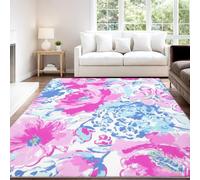 Genérico Rosa Azul Alfombras para Dormitorio Salón Lavables Antideslizantes 80 x 120 cm, Alfombra de Interior de Pelo Corto Acuarela Luminoso Fresco Moderno Elegante Plantas Flores Alfombras