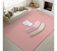 Genérico Rosa Interior y Exterior Alfombra Gatito algodón de azúcar Gigante Alfombra Simple Cartoon ilustración súper Suave juguetón cálido soñador Decorativo 120 x 180 cm para habitación Infantil