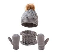 Genérico Rosa Niño sombrero bufanda conjunto polar forrado cuello mitones para niños niñas pelo aceite, gris, Talla única
