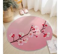 Genérico Rosa Pelo Corto Alfombra Redonda, Simple Ramas Flores De Durazno Impresión Alfombra Redonda Lavable No es Fácil Desvanecerse - Diámetro 160 cm para Dormitorio Oficina Hotel