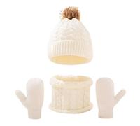 Genérico rosa polvoreado sombrero bufanda conjunto polar forrado cuello mitones para niños pequeños niñas blanco roto, blanco, Talla única