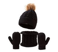 Genérico rosa polvoreado sombrero bufanda conjunto polar forrado cuello mitones para niños pequeños niñas blanco roto, Le Noir, Talla única
