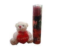 Genérico Rosa Preservada Roja con Peluche Blanco, Corazón Te Quiero, Set de Regalo Romántico, Regalo para San Valentin, Aniversarios, cumpleaños.