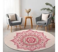 Genérico Rosa Redonda Alfombras Salón 60 cm, Patrones De Mandalas Tradicionales Alfombra Redonda Pelo Corto Moqueta Sala Alfombrilla Grande Salon Antideslizante para Habitacion Comedor Dormitorio