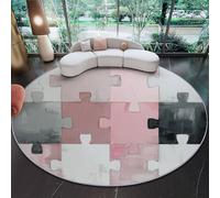 Genérico Rosa Tappeto Rotondo in flanella, Minimalista Moderno Pieza De Puzzle Stampa Morbida Tappeto Rotondo di Protezione - 100 cm Antiscivolo Lavabile Tappeti per soggiorno ufficio cucina