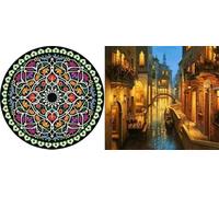 Genérico Rosace Pack 2 Kits diamond painting 5D PIEDRAS CUADRADAS 30 x 30 cm cada kit.Pintura diamante adulto e infantiles. Diamond painting kit completo. mandala blanco + venecia