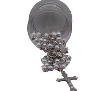 Generico Rosario clásico de perlas sintéticas de varios colores con crucifijo de metal plateado - Hecho a mano para oración, primera comunión, bautizo y regalo espiritual, Medios de comunicación