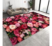 Genérico Rosas Alfombras Salon Grande Muro De Flores Alfombras de habitacion Moderna Pelo Corto para Salón Alfombra de Juegos Dormitorio Felpudo Entrada Casa 60x90 cm D-407
