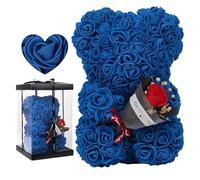 Genérico Rose Flower Bear - 9.45in Artificial Forever Flower Rose with Clear Boxs | Handmade Romantic Decorative Valentines Day Bear Gift For Her, Home Decor Window Display and More