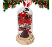 Genérico Rose in Glass Dome - Rose Light up | Handmade Preserved Flower Roses in Glass Dome with Led Lights | Romantic Home Decor for Female Valentines Day, Artificial Flower Gift Red Silk Roses