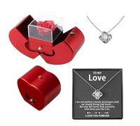 Genérico Rose with Necklace, Artificial Rose Box, Eternal Rose with Box, Red Rose Box, Red Eternal Rose Box with Flower Necklace Artificial Eternal Rose with Fruit Shape Box and Necklace for Women