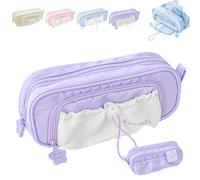 Genérico Rosy Posy Pencil Case, 2025 New Kawaii Cute Aesthetic Pouch Holder Drawstring Pen Case, Large Capacity Multi-Pocket Design, Waterproof, Soft (Purple,Small)