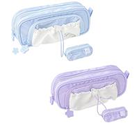 Genérico Rosy Posy Pencil Case, 2025 New RosyPosy Kawaii Pencil Case, PencilCase Big Capacity, Large Capacity Drawstring Multi-Pocket Design, Waterproof, Soft (Blue+Purple)