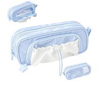 Genérico Rosy Posy Pencil Case, Large Capacity Drawstring Multi-Pocket Design, Waterproof, Soft Waterproof 45 Pens Ample Storage for Girls (Blue)