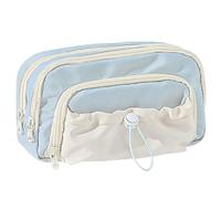 Genérico Rosy Posy Pencil Case, Large Opening Cute Pencil Case Box, Cute Aesthetic Pouch Holder Drawstring Pen Case, Waterproof High Capacity Stationery Storage Bag Student, Multi-Pocket (Blue)
