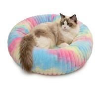 Genérico Round Calming Cat Bed, Washable Donut Dog Bed for Indoor Puppy Kitten (Multicolored,40cm)