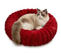 Genérico Round Calming Cat Bed, Washable Donut Dog Bed for Indoor Puppy Kitten (Red,40cm)