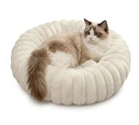 Genérico Round Calming Cat Bed, Washable Donut Dog Bed for Indoor Puppy Kitten (White,60cm)