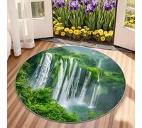 Genérico Round Forest Rug 100cm - Waterfall Round Rugs for Living Room, Scenery, Soft Low Pile, Landscape Home Decor & Gifts