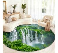 Genérico Round Forest Rug 160cm - Waterfall Round Rugs for Living Room, Scenery, Soft Low Pile, Landscape Home Decor & Gifts